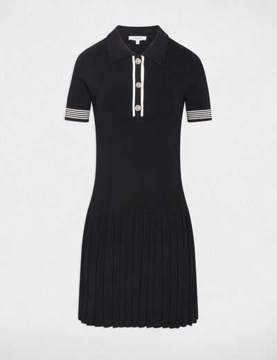Vestido de punto con cuello polo negro mujer