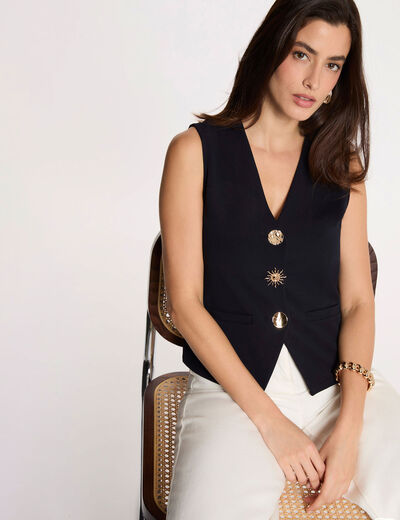 Chaleco sin mangas cuello v azul marino mujer
