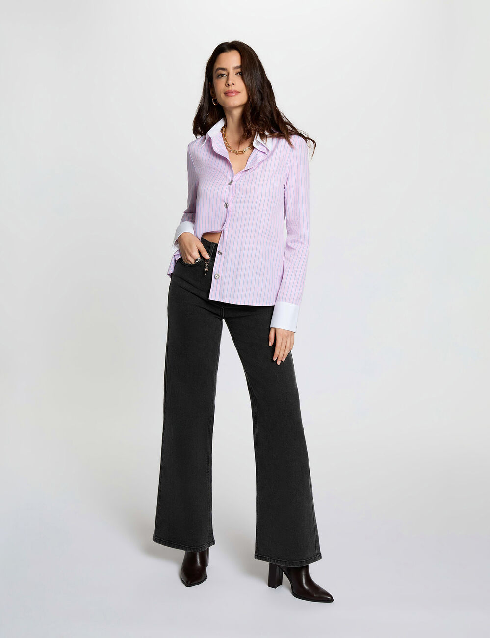 Vaqueros anchos de tiro alto denim negro mujer