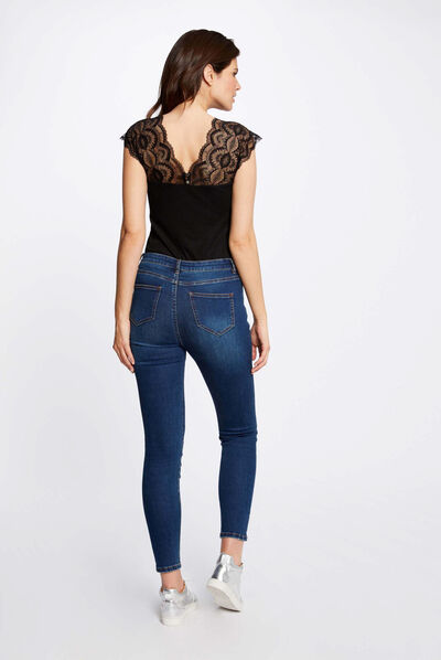 Camiseta manga corta con encaje negro mujer