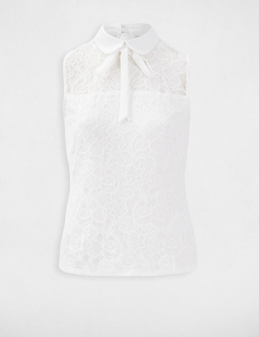 Blusa sin mangas con encaje forrado blanco mujer