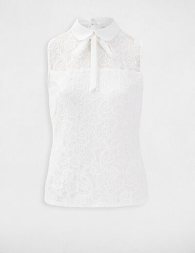 Blusa sin mangas con encaje forrado blanco mujer