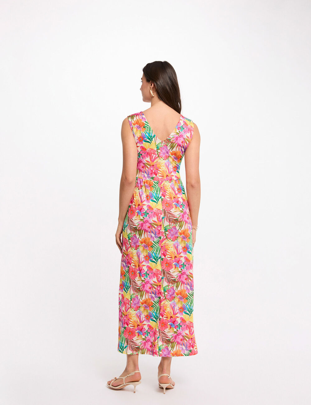 Vestido largo con escote multicolor mujer