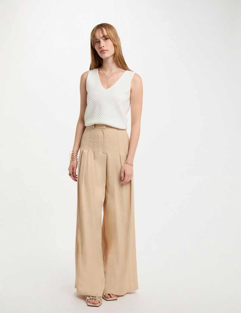 Top punto escote en V blanco mujer