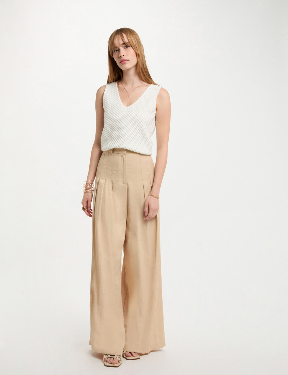 Top punto escote en V blanco mujer