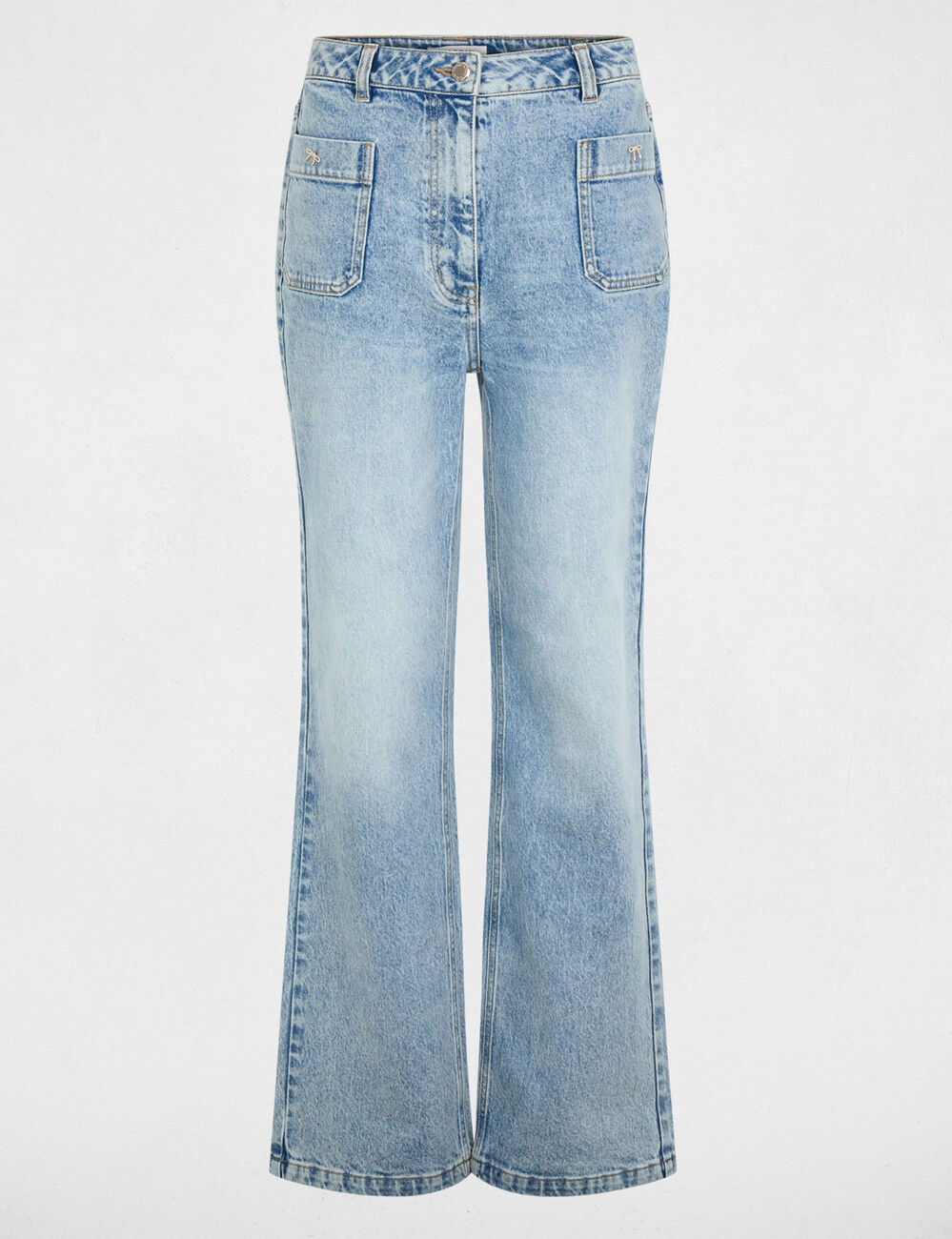 Vaqueros anchos de tiro alto denim doble stone mujer