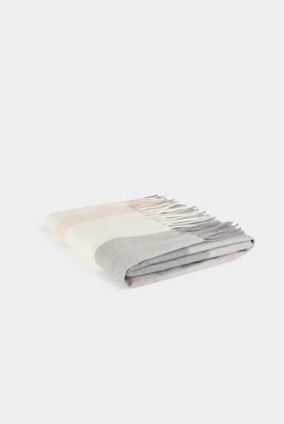 Bufanda con estampado de cuadros gris moyen mujer