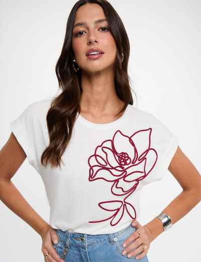 Camiseta bordada blanco mujer