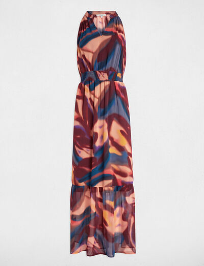 Vestido largo recto estampado multicolor mujer