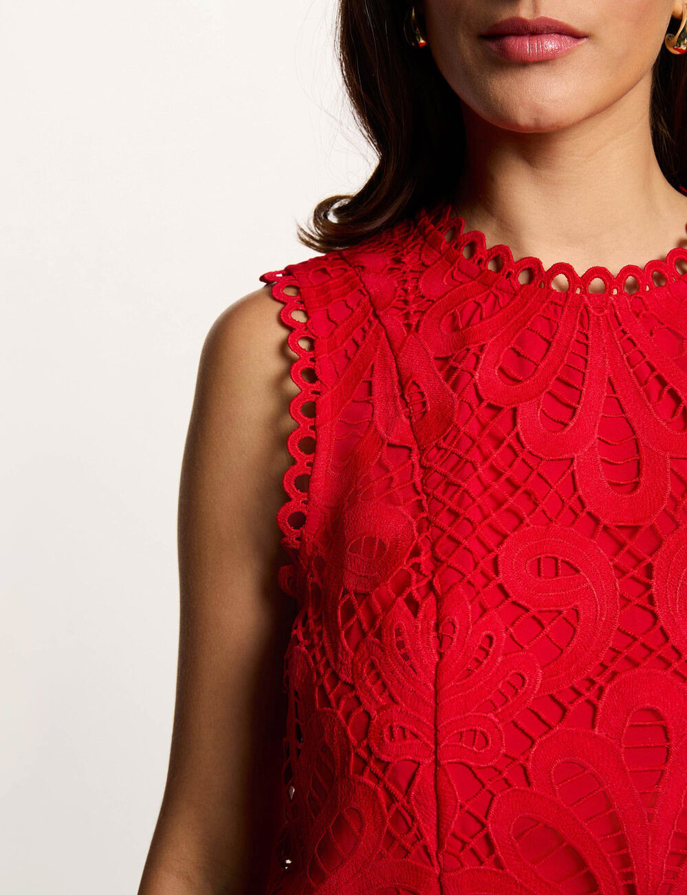 Top de encaje sin mangas rojo mujer