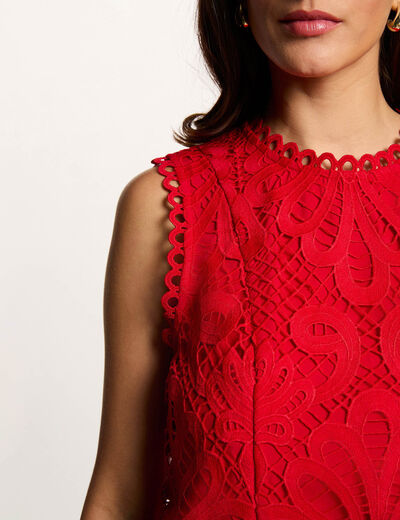 Top de encaje sin mangas rojo mujer