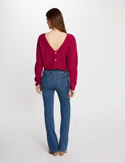 Jersey escote en V abotonado rosa oscuro mujer