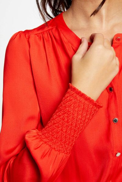 Camisa manga larga con cuello redondo orange mujer