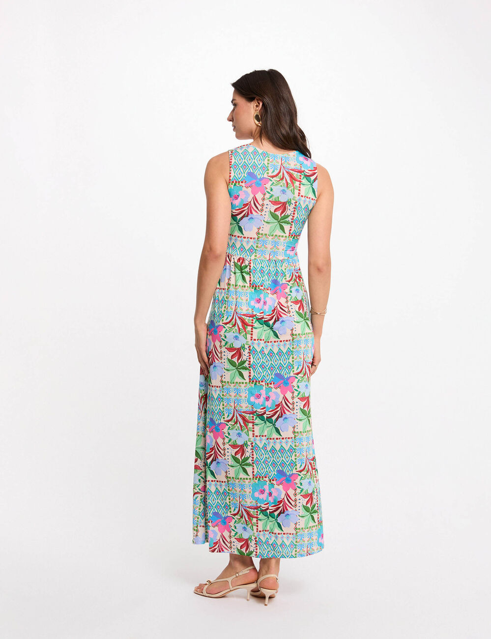 Vestido largo escotado multicolor mujer