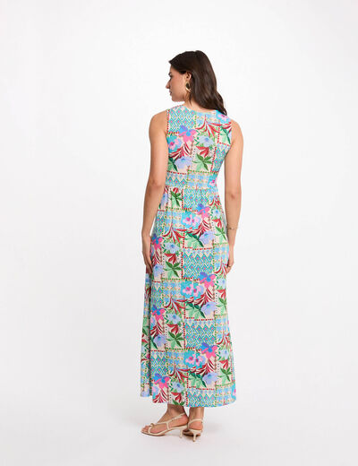 Vestido largo escotado multicolor mujer