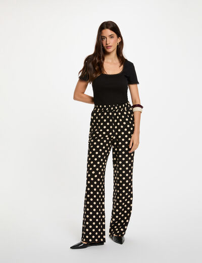Pantalón recto de tiro alto negro mujer