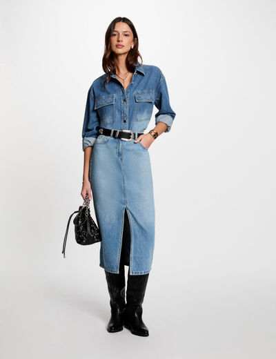 Chaqueta de vaquero recta denim stone mujer