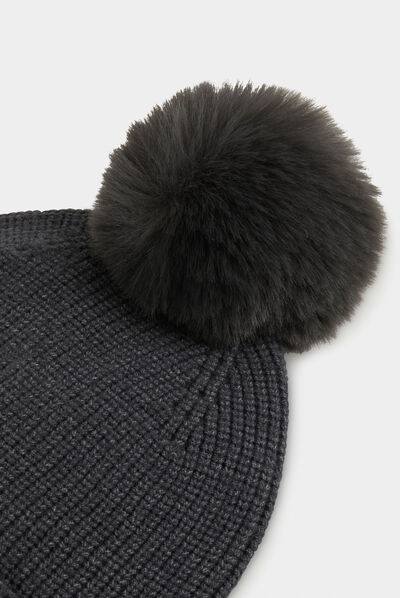 Gorro con strass y pompón gris moyen mujer