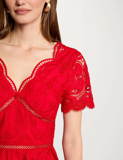 Vestido patinadora bordado rojo mujer