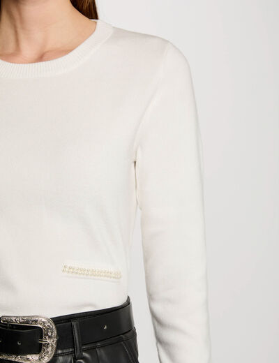 Jersey cuello redondo y perlas blanco mujer