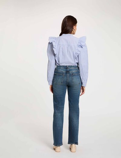 Camisa de rayas con cuello mao azul cielo mujer