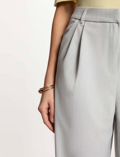 Pantal&oacute;n ancho de tiro alto gris claro mujer