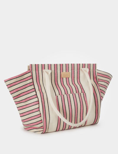 Bolso tote de rayas marfil mujer