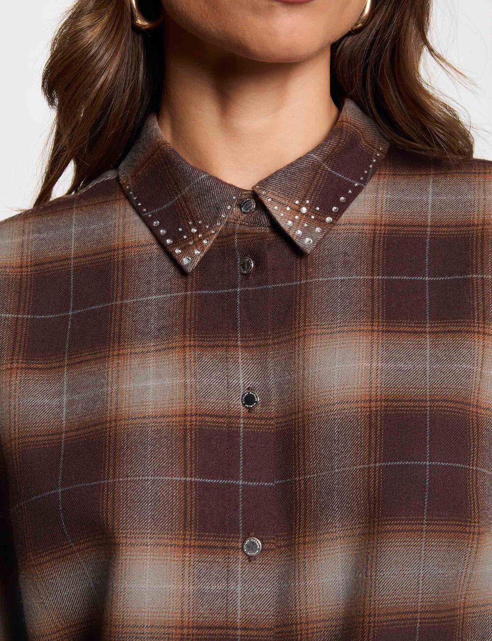 Camisa recta de cuadros multicolor mujer