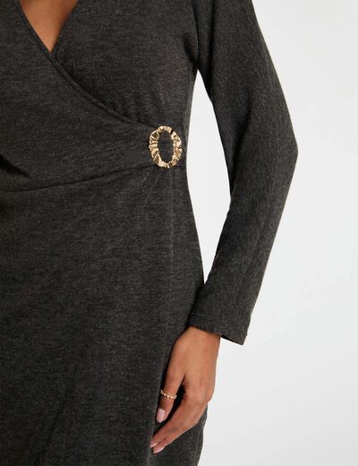 Vestido corto cruzado gris moyen mujer
