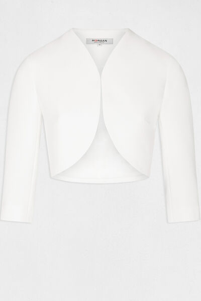 Chaqueta recta con manga 3/4 crudo mujer