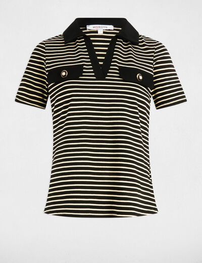 Camiseta manga corta rayas negro mujer