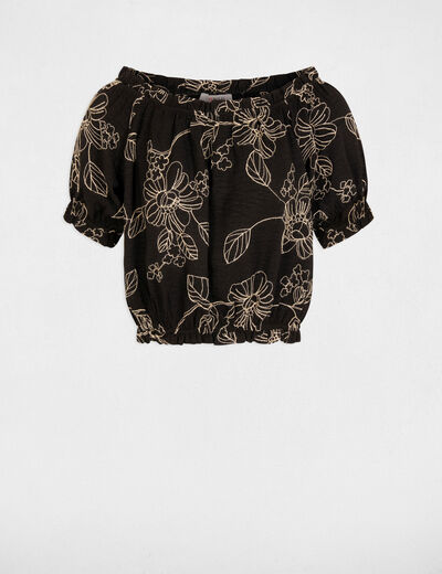 Top bordado cuello bardot multicolor mujer