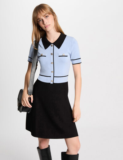 Vestido punto corto evasé azul cielo mujer
