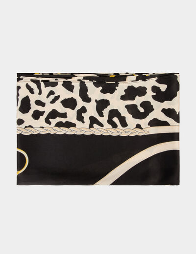 Pa&ntilde;uelo satinado de leopardo negro mujer