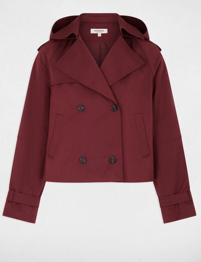 Trench corto con capucha burdeos mujer