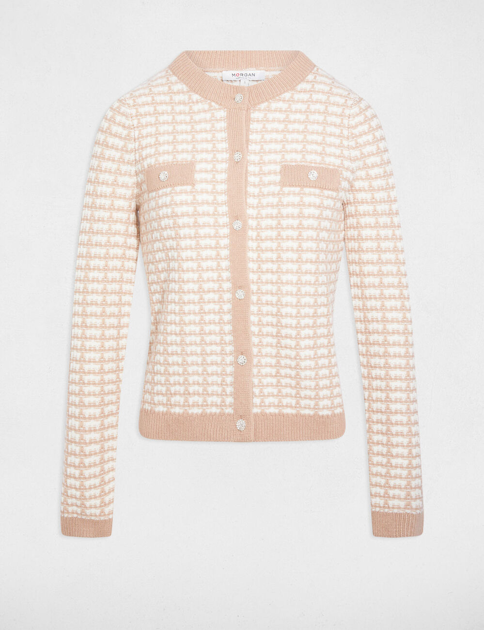 C&aacute;rdigan ajustado jacquard topo mujer
