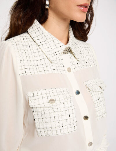 Camisa manga larga marfil mujer