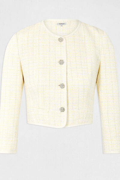 Chaqueta recta con manga 3/4 amarillo mujer