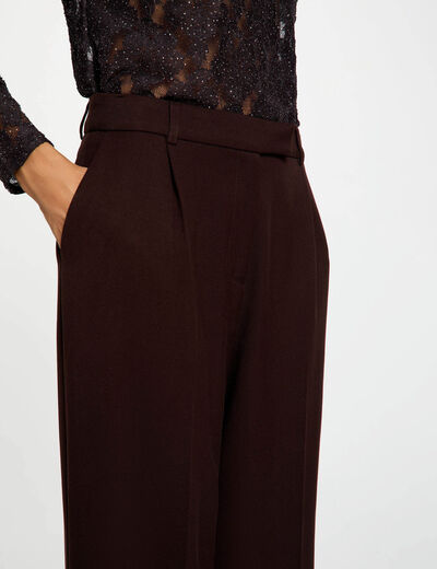 Pantal&oacute;n ancho de tiro alto marr&oacute;n oscuro mujer