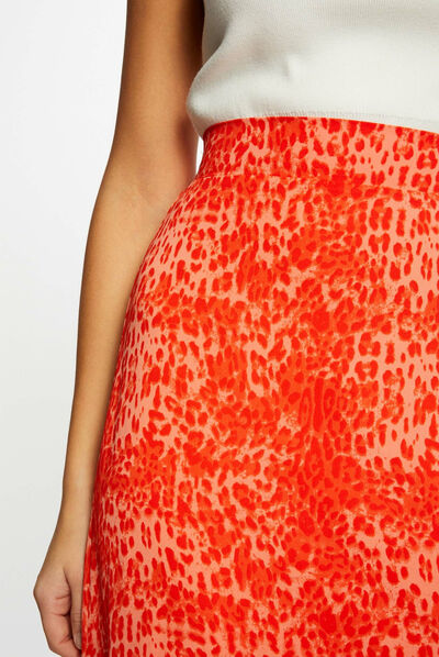 Falda larga cruzada estampado leopardo naranja mujer