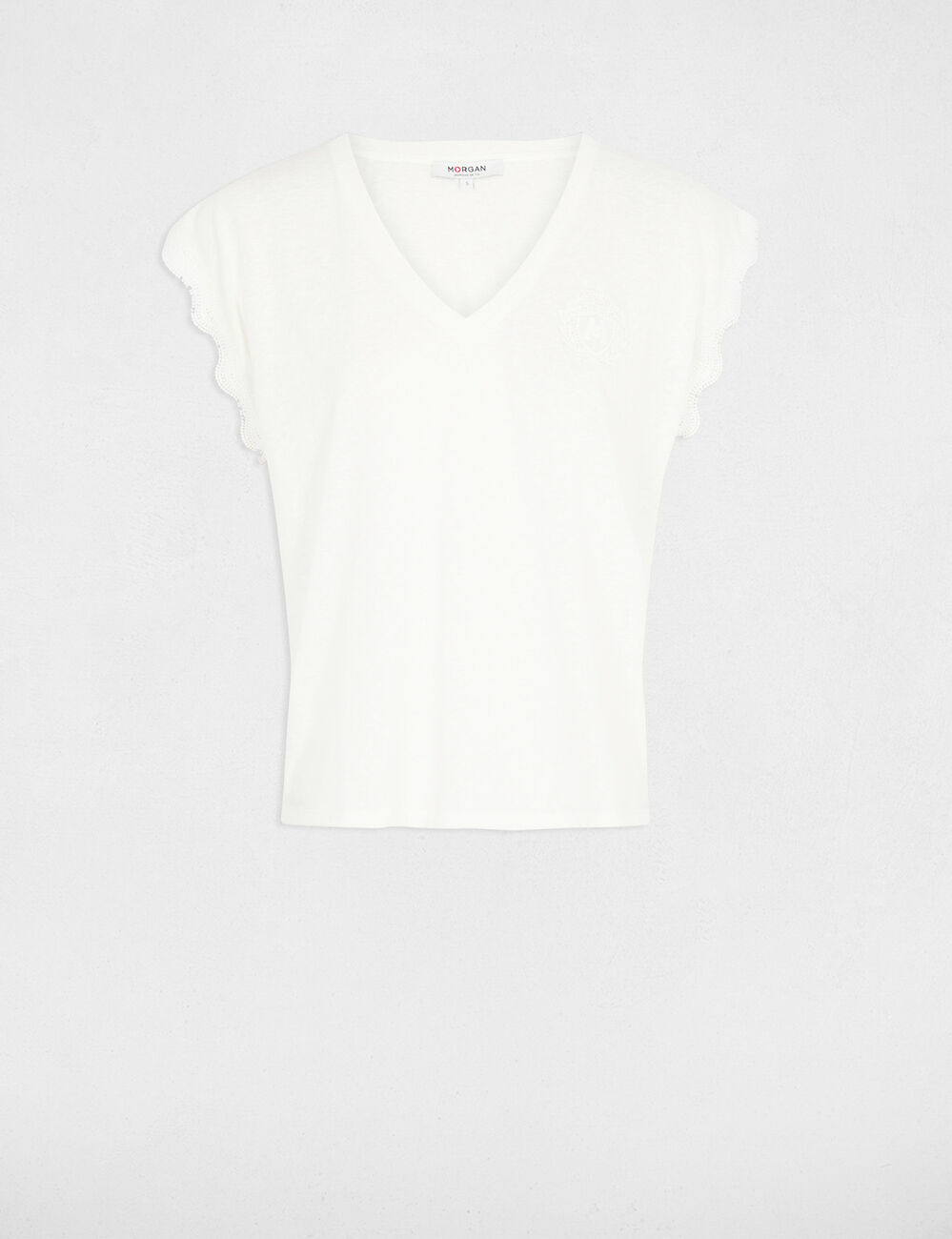 Camiseta cuello v manga corta blanco mujer