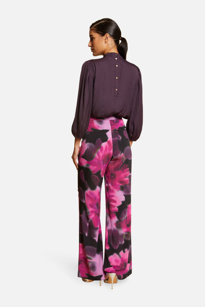 Blusa manga 3/4 efecto satinado ciruela mujer