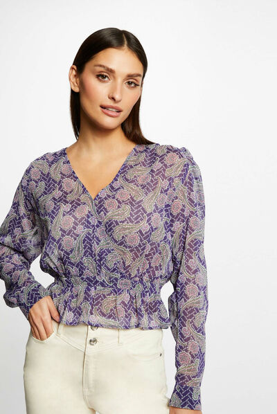 Blusa manga larga estampada multicolor mujer