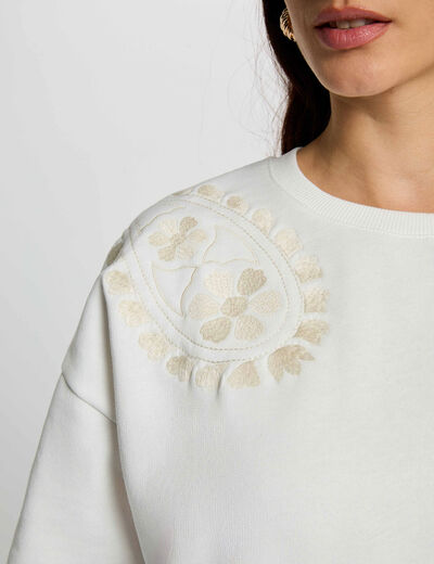 Jersey de punto bordado blanco mujer