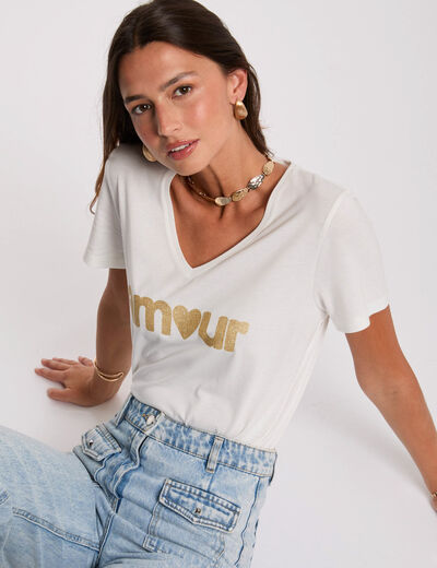 Camiseta con inscripción blanco mujer