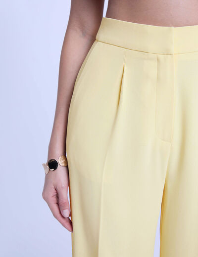 Pantal&oacute;n ancho de tiro alto amarillo claro mujer
