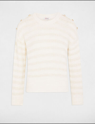 Jersey cuello redondo botones beige mujer