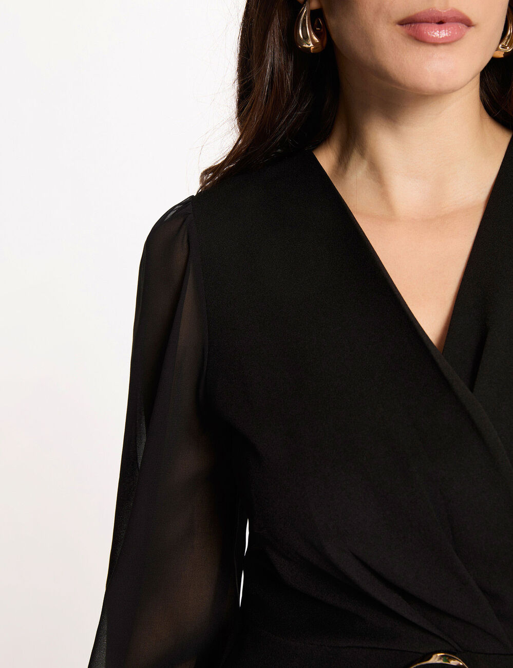 Vestido corto cruzado negro mujer