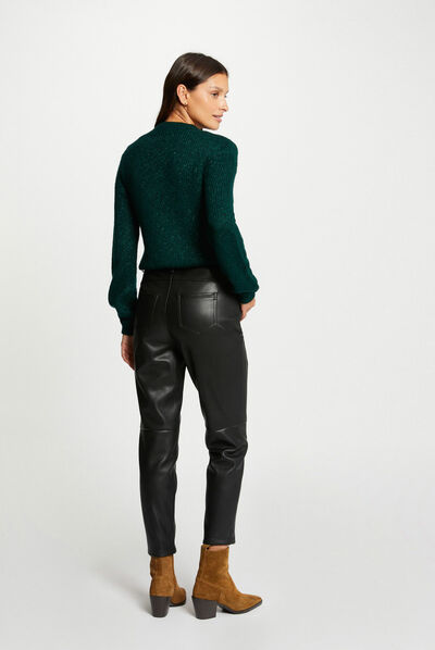 Pantalón slim cuero sintético negro mujer