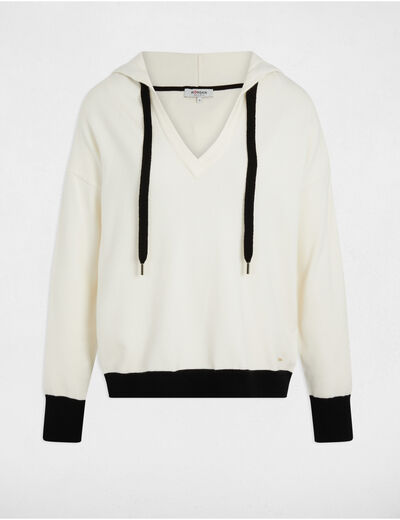 Jersey escote en V y capucha blanco mujer
